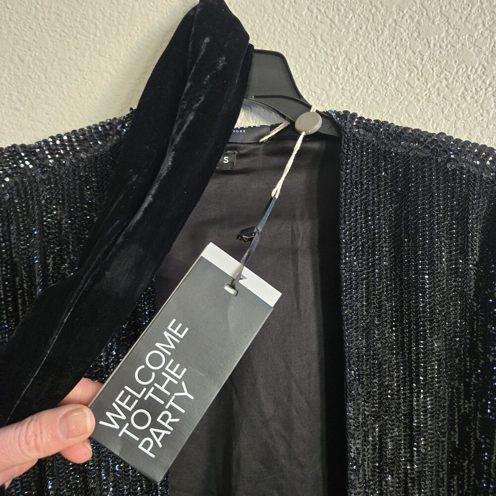 NWT Retrofete Gabrielle Embellished Robe Mini Dress Size S Black VNeck Tie Waist - Picture 8 of 14
